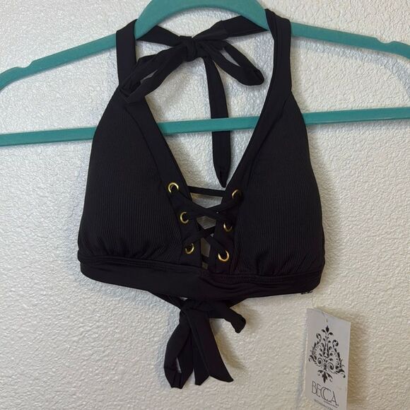 NWT- Becca-Modern Edge Halter- black with gold islets- bikini top- Size medium - Picture 4 of 11